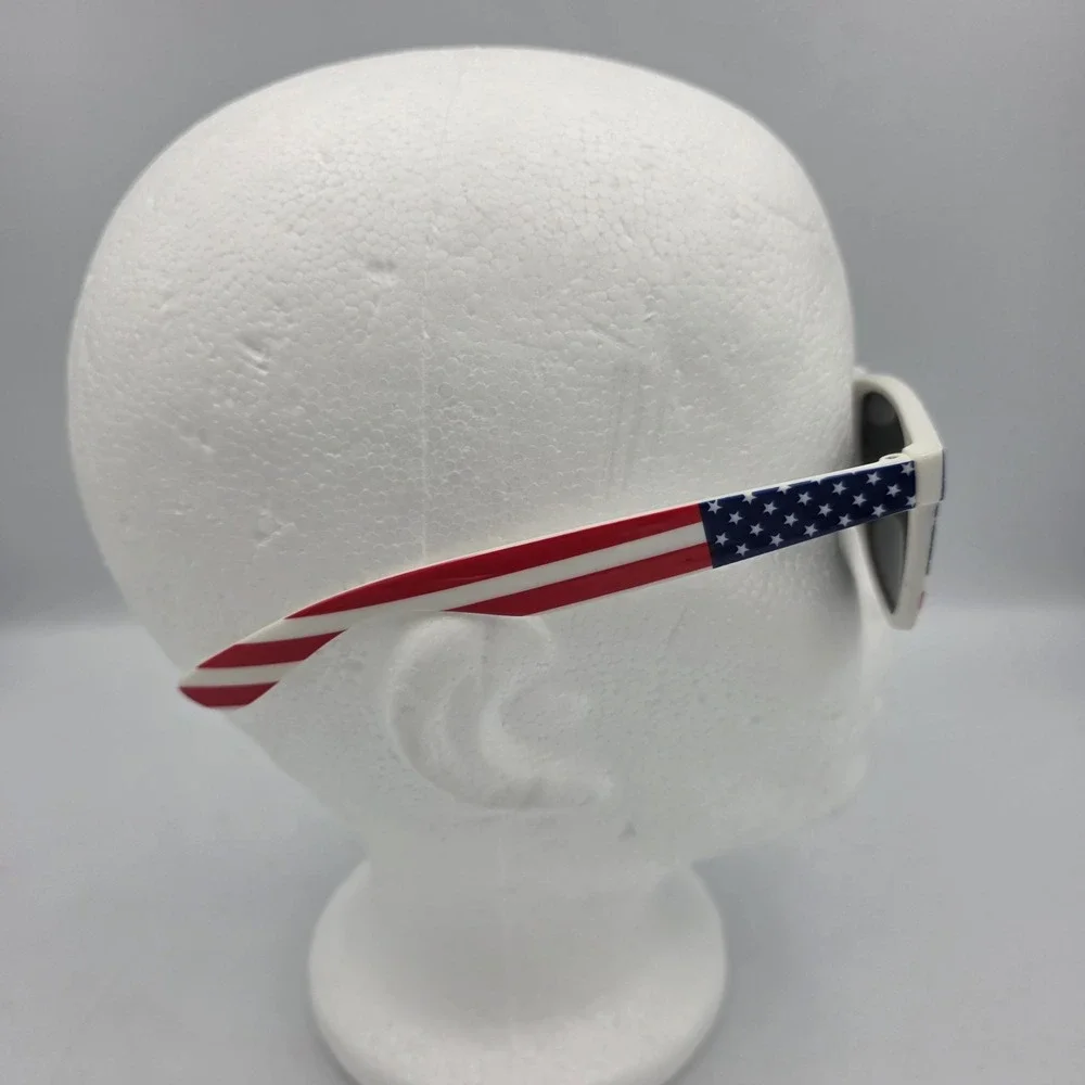 American Flag Sunglasses Patriotic Star USA Flag White Frame Plastic Black Tint